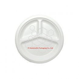 Disposable Christmas sugarcane paper pulp round plates 3 compartments