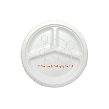 Disposable Christmas sugarcane paper pulp round plates 3 compartments