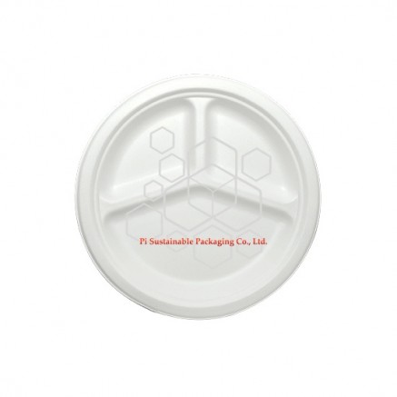 Disposable Christmas sugarcane paper pulp round plates 3 compartments Disposable Christmas sugarcane paper pulp round plates 3 compartments