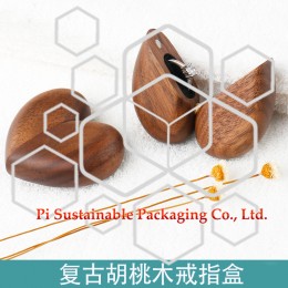 Heart shape personalized walnut wooden custom jewelry packaging boxes