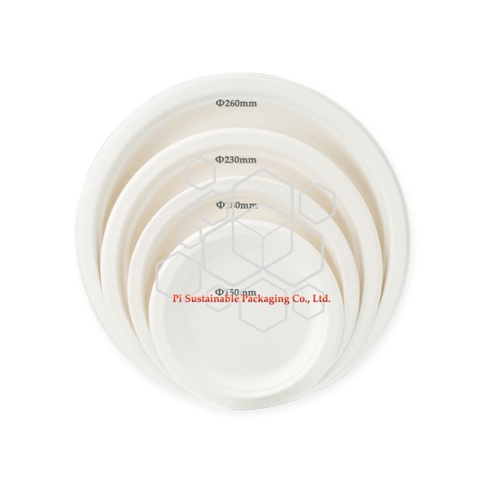 Série de plaques rondes à base de pâte à papier à la canne à sucre 100% biodégradable et compostable  Série de plaques rondes à base de pâte à papier à la canne à sucre 100% biodégradable et compostable