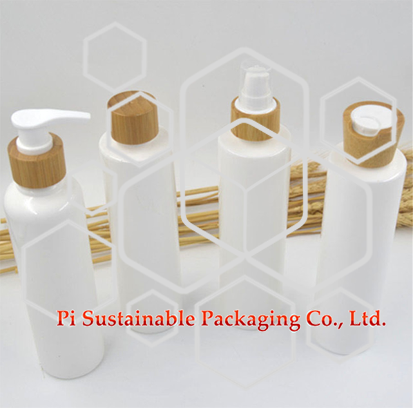 250 ml emballage produits flacon de cosmétiques personnalisés pour le soin de la peau Eau De Parfum Spray et bouteille vide de pompe à émulsion respectueux de l 'environnement avec chapeau de bambou de luxe